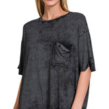 BLACK FRIDAY | Washed Ribbed Cuffed Short Sleeve Round Neck Top