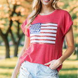 Ribbed American Flag Sequin Top