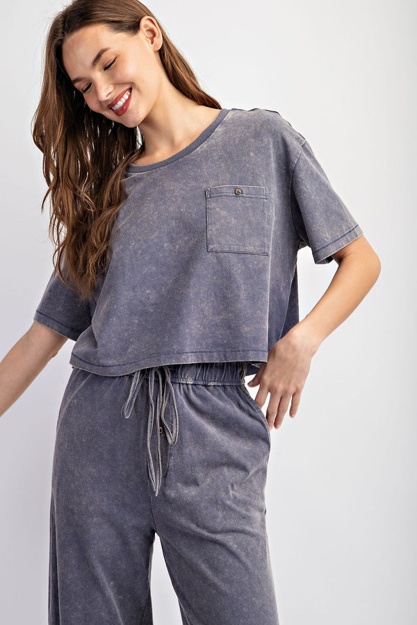 Denim Blue Mineral Wash Pocket Top