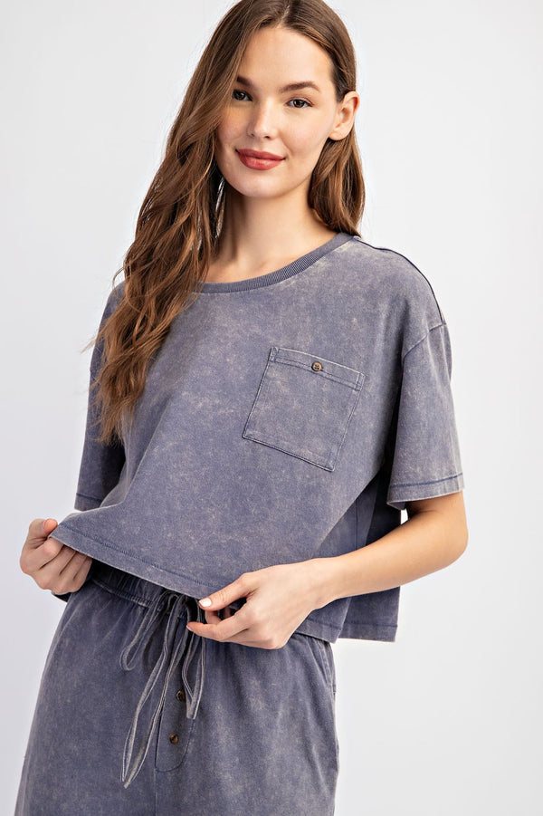 Denim Blue Mineral Wash Pocket Top