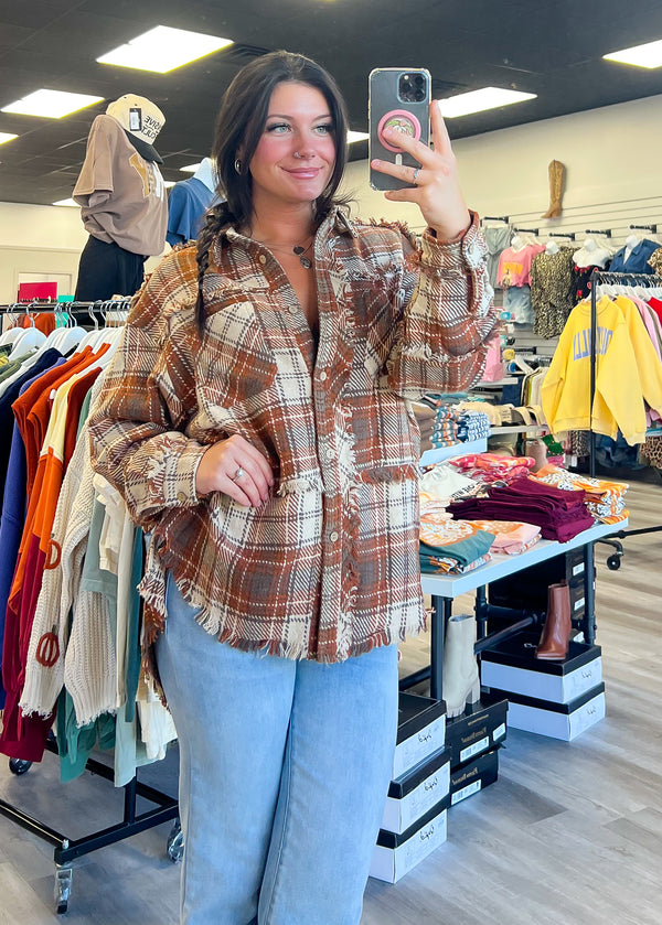 Plaid Frayed Shacket