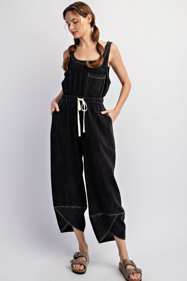 Black Mineral Wash Jumpsuit