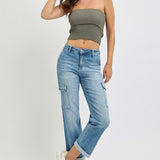 The Hanna High Rise Crop Cargo Denim