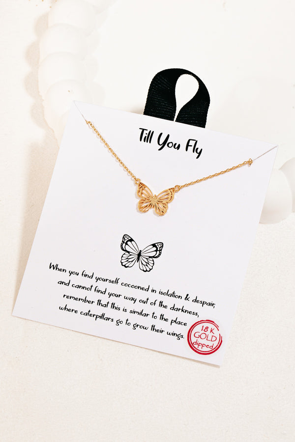 Gold Dipped Flat Butterfly Pendant Necklace