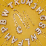 Initial Pave Rhinestone Bubble Balloon Necklace,