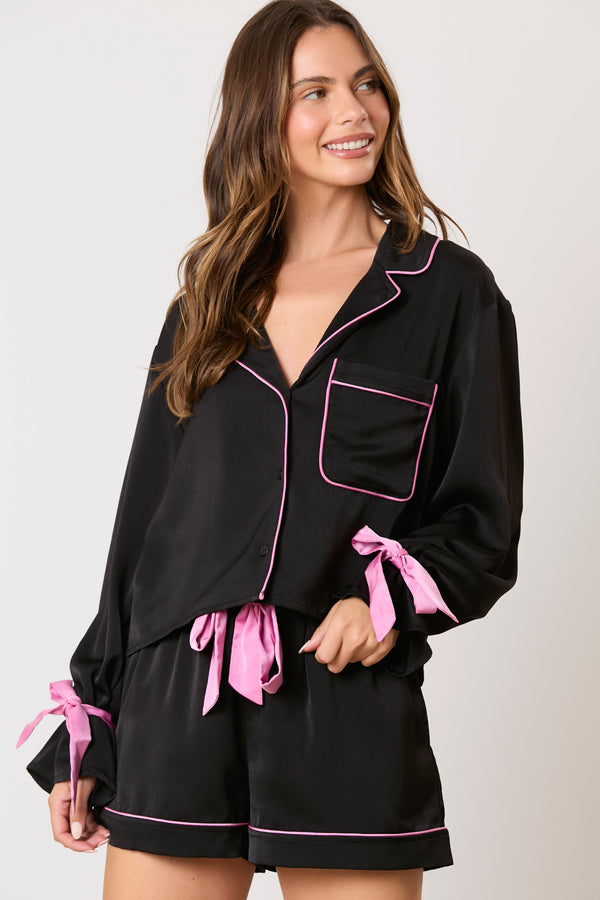 Satin Black and Pink Pajama Set