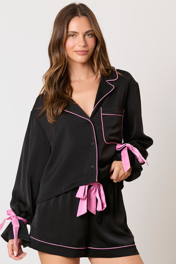 Satin Black and Pink Pajama Set