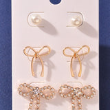Pearl and Bow Earring Set of 3