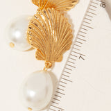 Clam And Pearl Dangle Stud Earrings