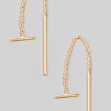Dainty Metallic Chain And Bar Threader Earrings