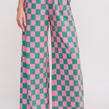 Pink And Green High Waist Checkered Pants