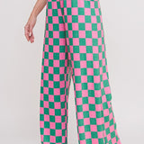 Pink And Green High Waist Checkered Pants
