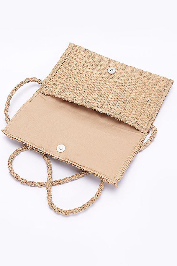 Faux Straw Handmade Bow Ribbon Flap Clutch Bag