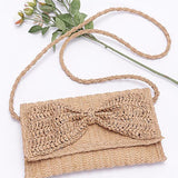 Faux Straw Handmade Bow Ribbon Flap Clutch Bag