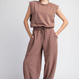 Chocolate Mineral Washed Open Back Jumpsuit