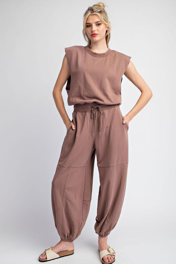 Chocolate Mineral Washed Open Back Jumpsuit