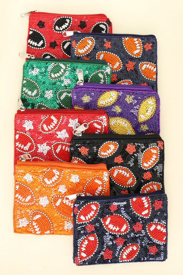 Game Day Football Beaded Coin Purse