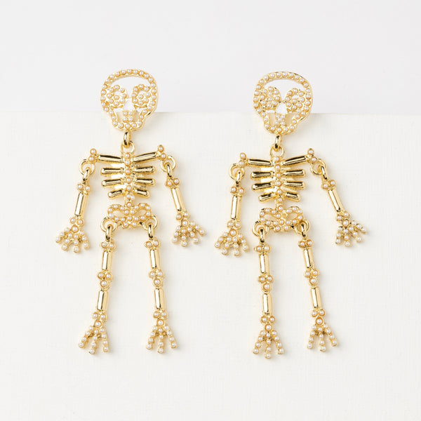 Gold Skeleton Pearl Earrings