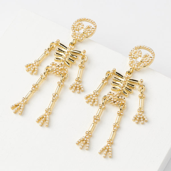 Gold Skeleton Pearl Earrings