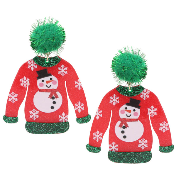 Christmas Sweater Snowman Earrings