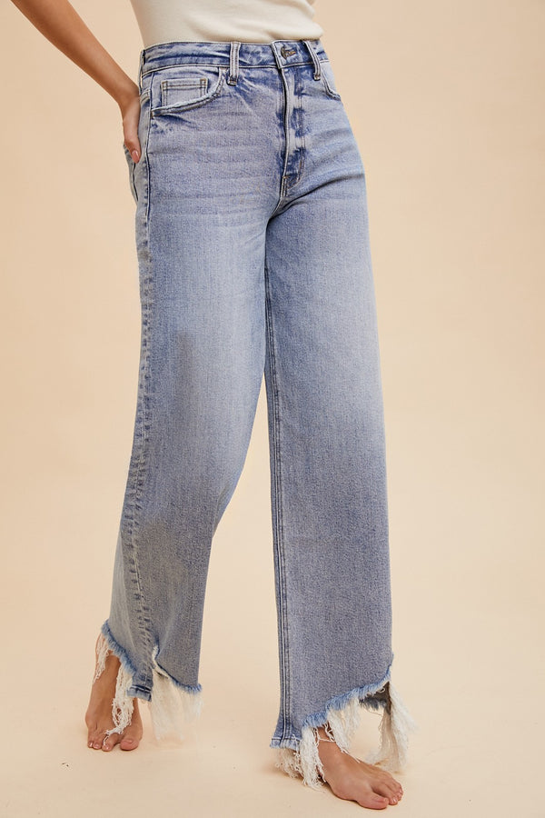 The Kendra Asymmetrical Distressed Hem Straight Fit Denim