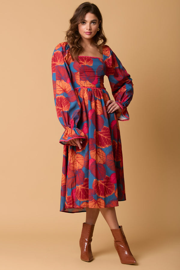 Fall Printed Long Sleeve Maxi Dress