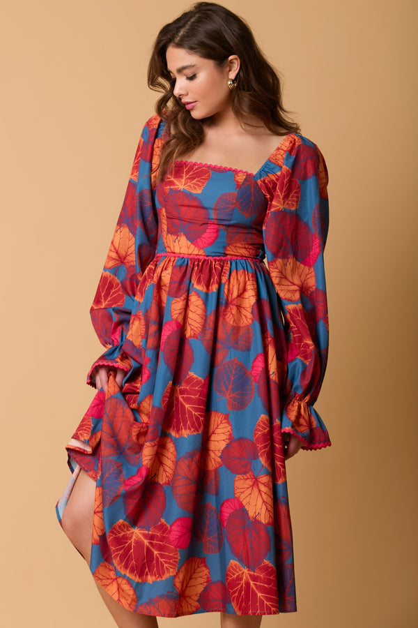 Fall Printed Long Sleeve Maxi Dress