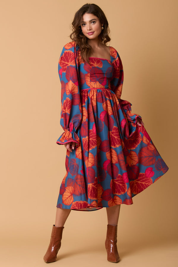 Fall Printed Long Sleeve Maxi Dress