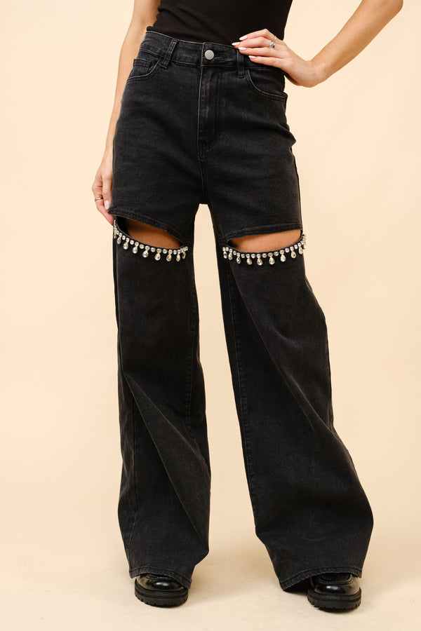 Crystal Slit Denim Jeans