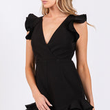 Here to Party V Neck Ruffle Romper| ONLINE ONLY