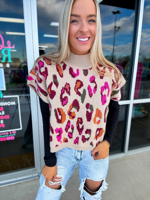 Find My Way Cropped Leopard Sweater - Taupe