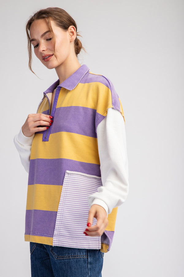 Purple and Yellow Striped Pullover