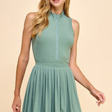 Zipper Front Mock Neckline Athletic Dress