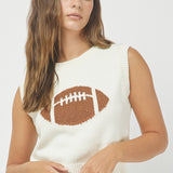 Football Knit Sleeveless Sweater with Rhinestones on