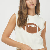Football Knit Sleeveless Sweater with Rhinestones on