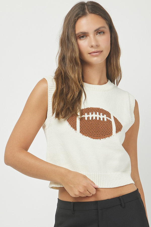 Football Knit Sleeveless Sweater with Rhinestones on