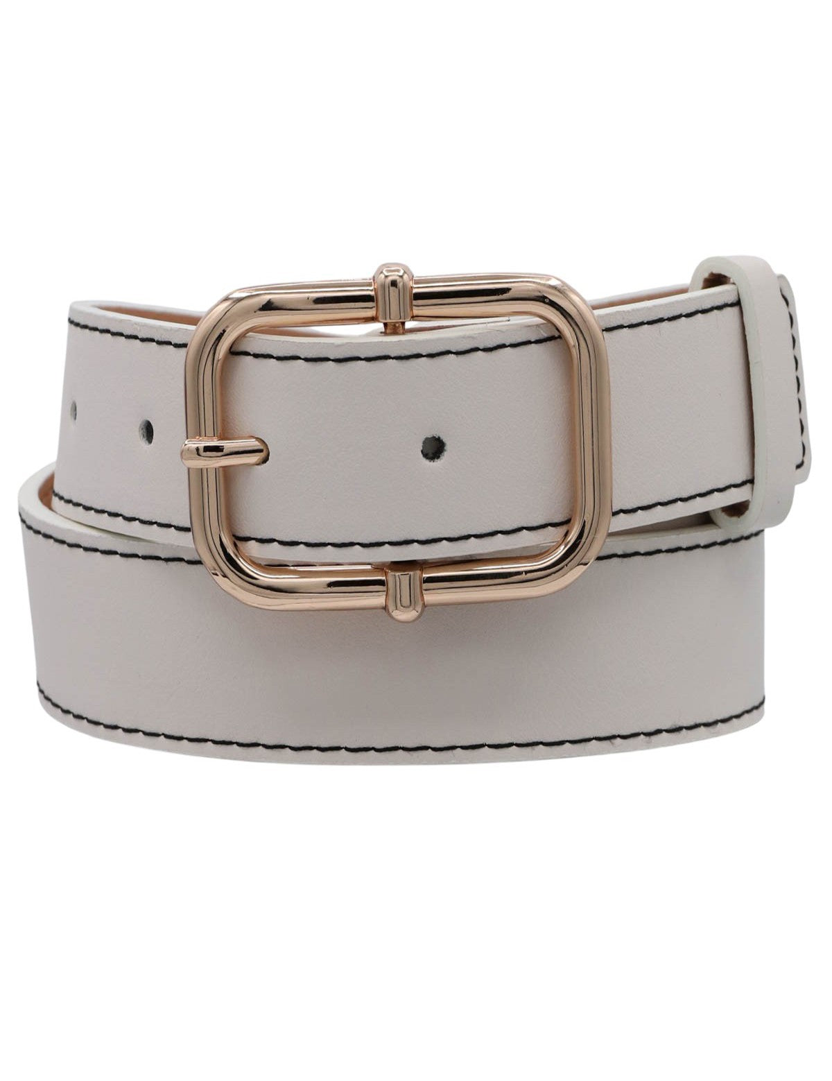 Metal Knob Bar Rectangle Buckle Faux Leather Belt