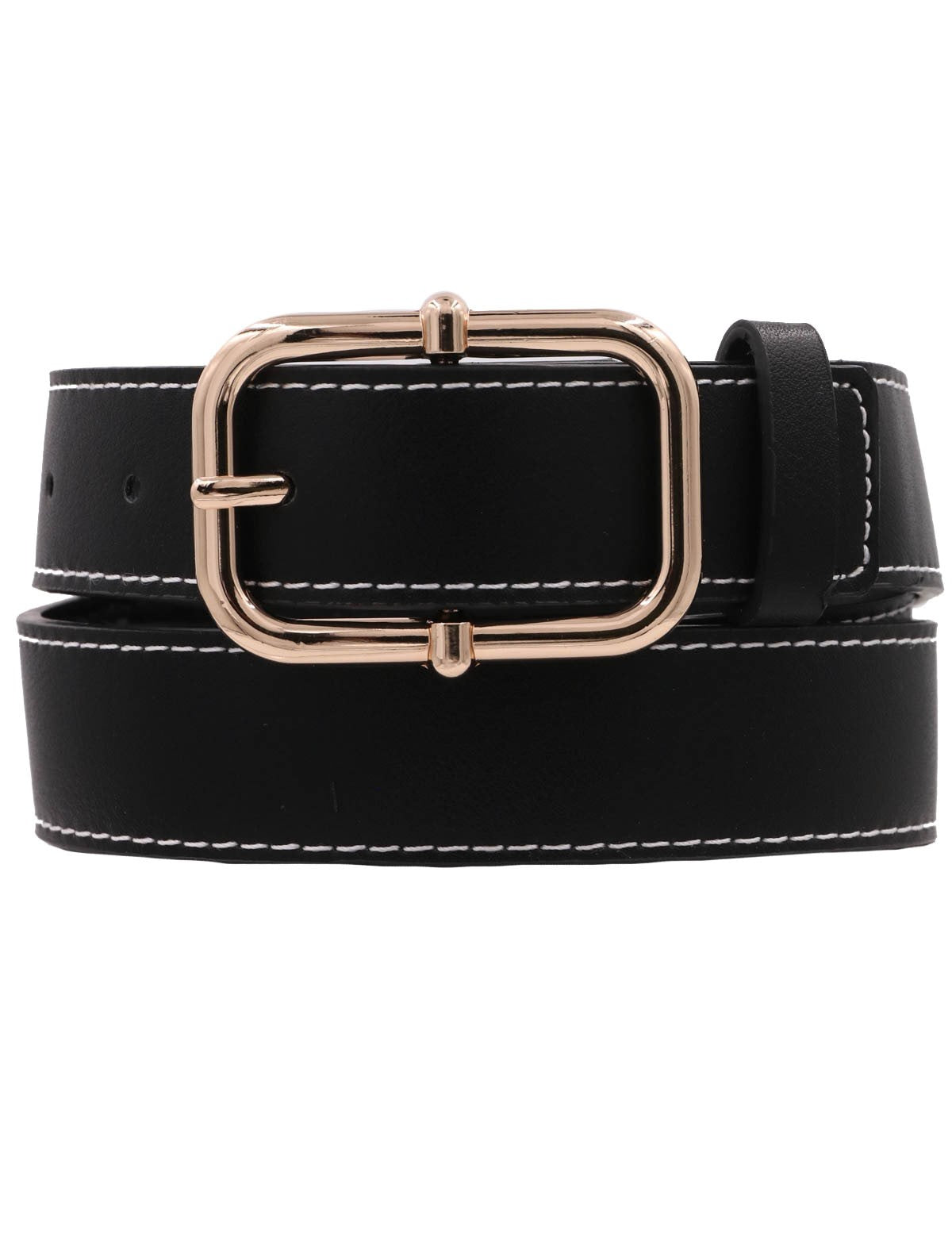 Metal Knob Bar Rectangle Buckle Faux Leather Belt