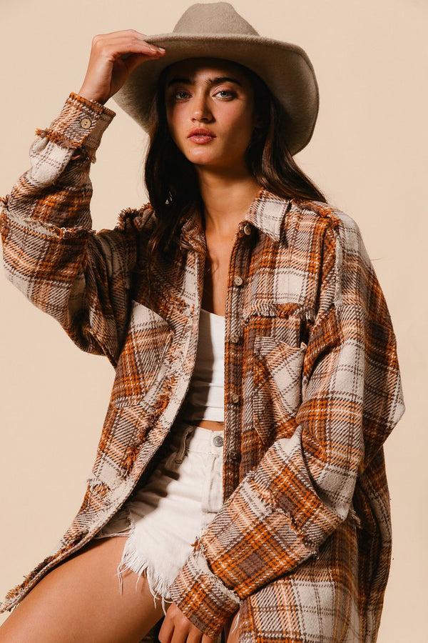 Plaid Frayed Shacket