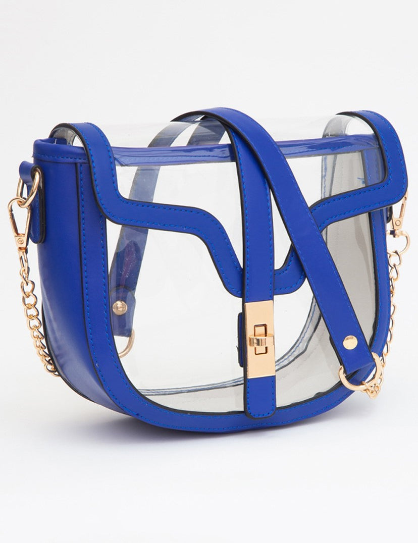 Clear Bag With Vegan Leather Trim Featuring Twist Lock Buckle Closure