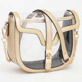 Clear Bag With Vegan Leather Trim Featuring Twist Lock Buckle Closure