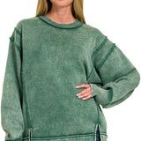 BLACK FRIDAY | Acid Wash Exposed-seam Fleece Sweatshirt