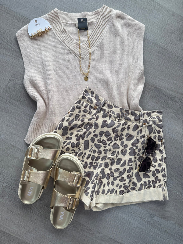 Leopard Denim Shorts