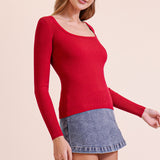 Long Sleeve Ribbed Square Neck Top