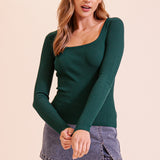 Long Sleeve Ribbed Square Neck Top