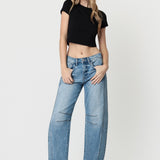 The Mallory High Rise Dart Structured Fit Barrel Leg Jeans