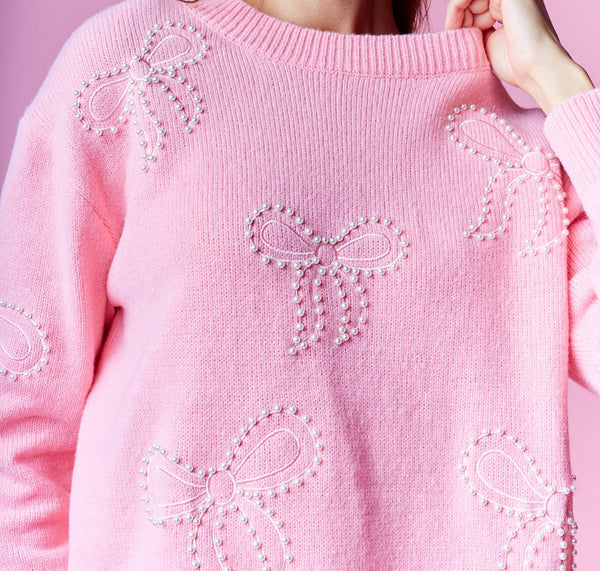 So Charmed Pearl Embellished Bow Sweater