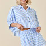 Sail Away Striped Cropped Oversized Shirt W/ Matching Shorts | SET