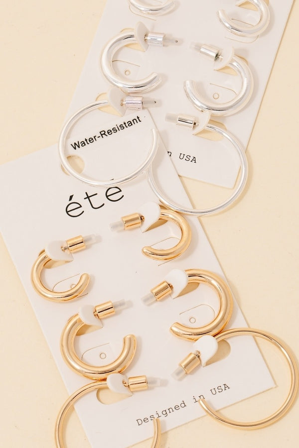 3 Pair Hoop Earrings Set