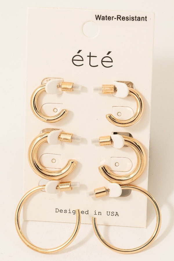 3 Pair Hoop Earrings Set